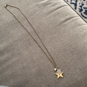 J. Crew Gold Chain Star Rhinestone and Pearl Pendant Necklace